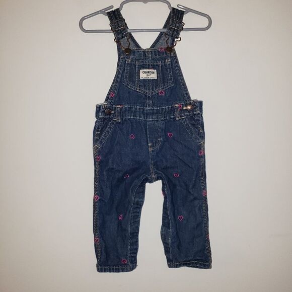 OSHKOSH B'GOSH EMBROIDERED HEARTS JEAN OVERALLS SIZE 9 MONTHS - Picture 1 of 4